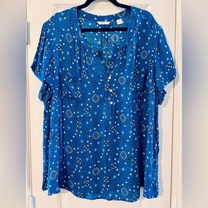 Westbound Blue Paisley Button-Front Blouse